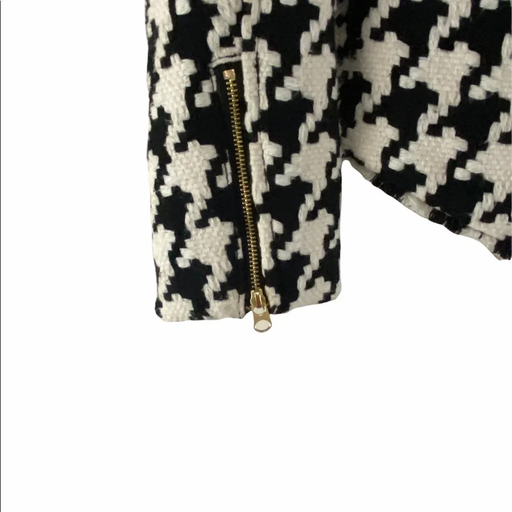 Q Mack Herringbone Blazer Black & White Jacket Asymmetrical Gold Zip Size M - Picture 7 of 14